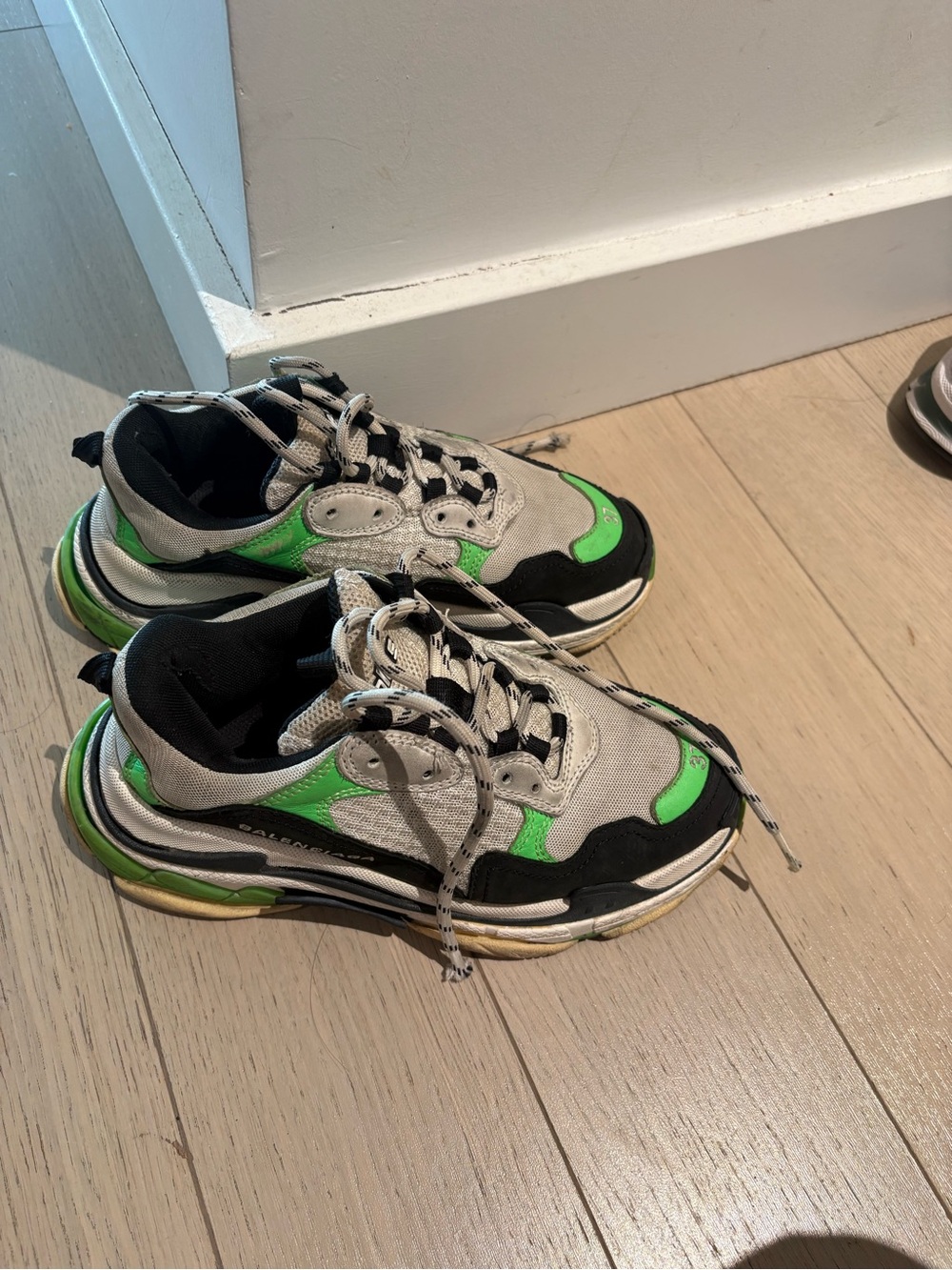 Balenciaga Men's Triple S Sneakers in White, Black & Green